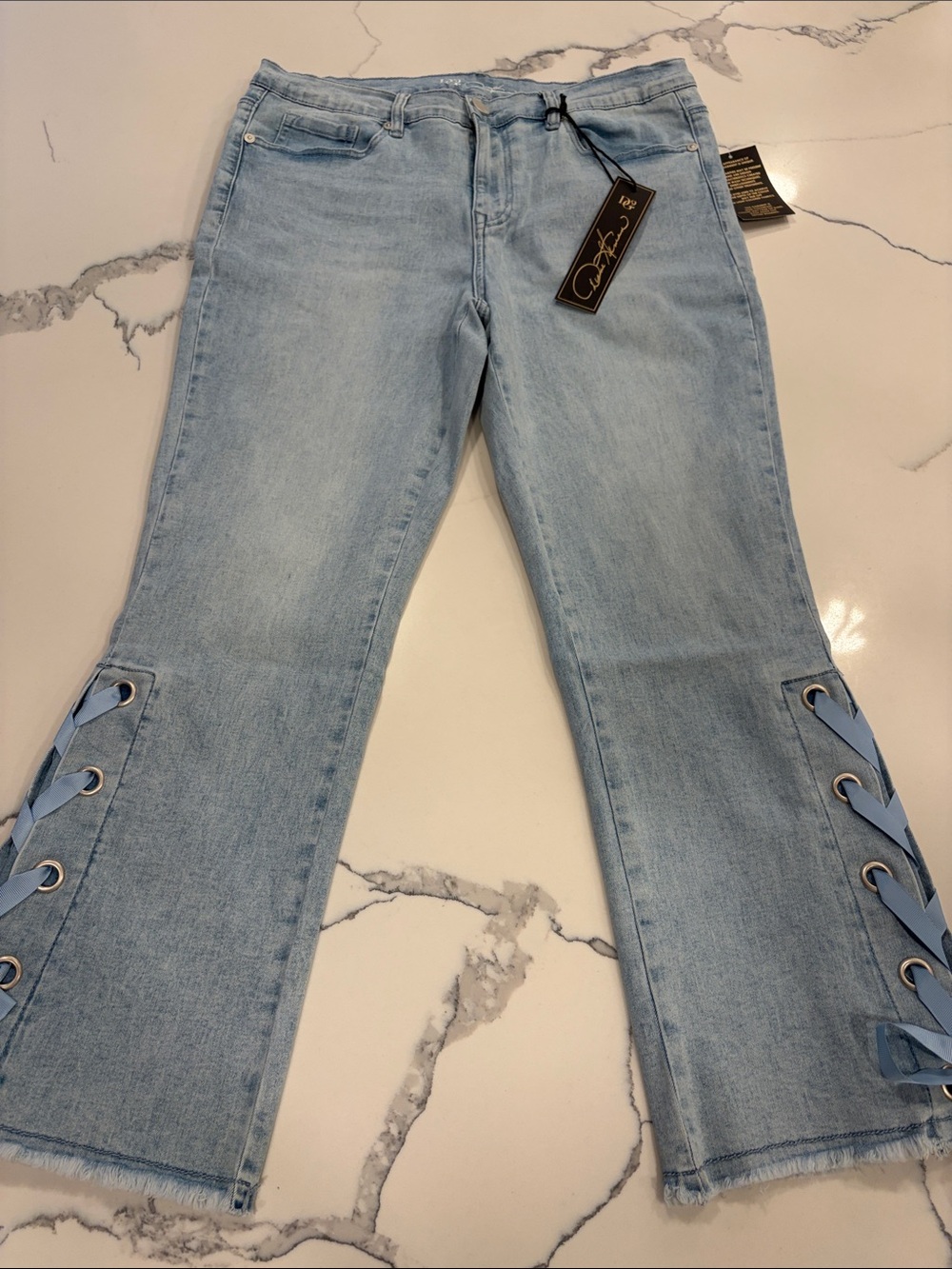 DG2 by Diane Gilman Light Blue Lace-Up Flare Jeans